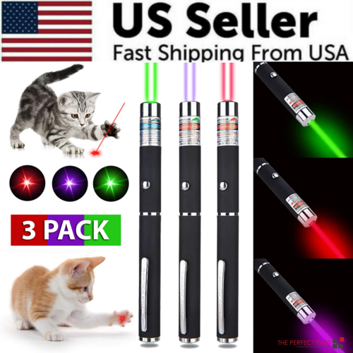 3-Pack Laser Pointer Pens - Green, Blue & Red Visible Beam Pointers