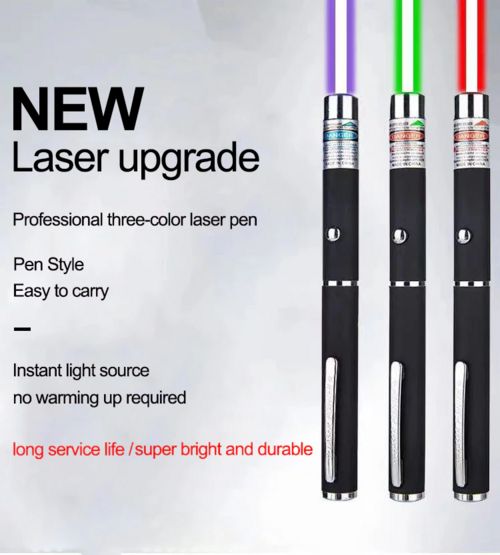 3-Pack Laser Pointer Pens - Green, Blue & Red Visible Beam Pointers