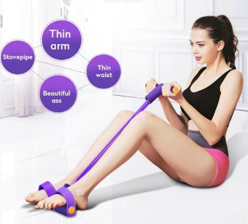 Portable Fitness Resistance Band with Pedal - 4-Tube Pull Rope Exerciser