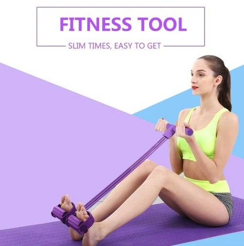Portable Fitness Resistance Band with Pedal - 4-Tube Pull Rope Exerciser
